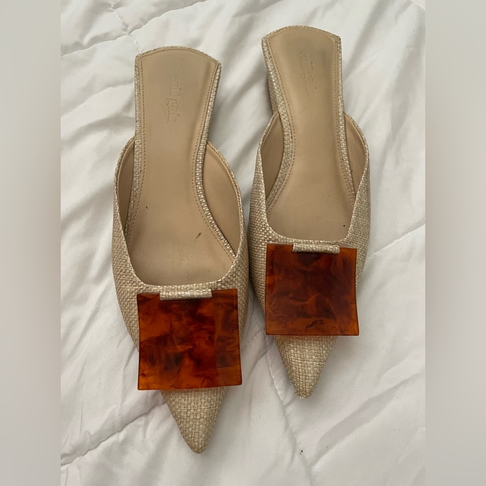 Cult Gaia Beige Mules with Tortoise Accent